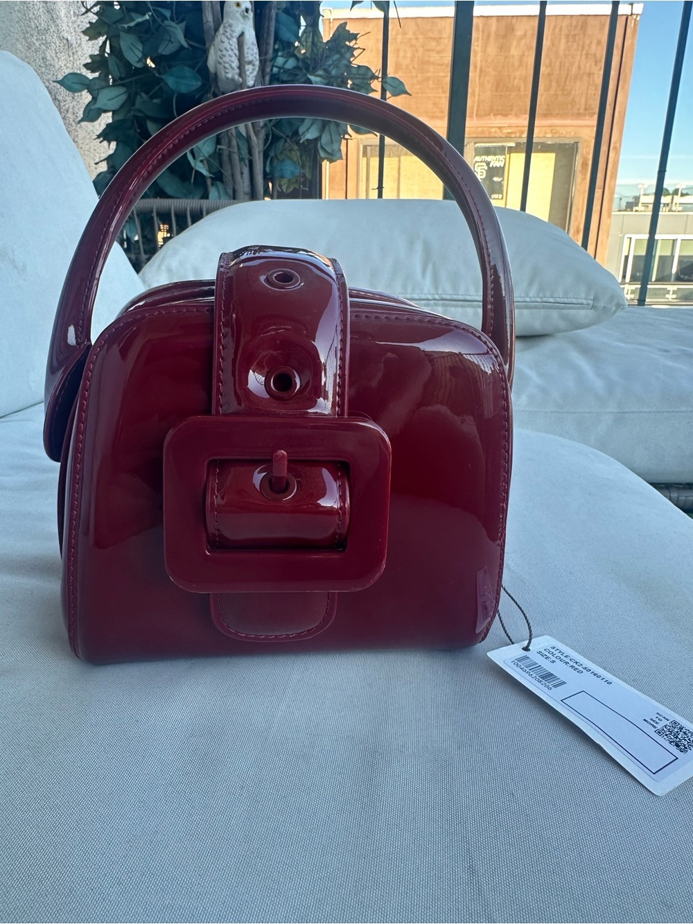 Charles & Keith Patent Leather Top-Handle Bag in Deep Burgundy (ITZY collab)